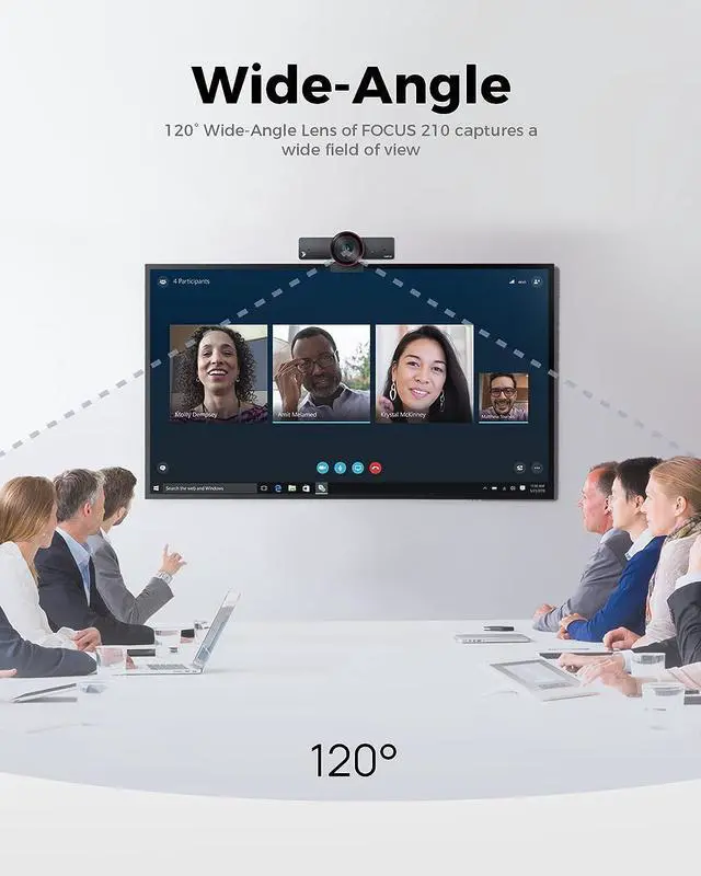 Alt view image 6 of 7 - 4K Webcam with AI Tracking, 120° FOV Wide Angle, Auto Framing, 90fps, 8X Digital Zoom, Dual Noise-canceling Mics, Video Conference Room Camera, Zoom Certified, Works for Microsoft Teams by DT
