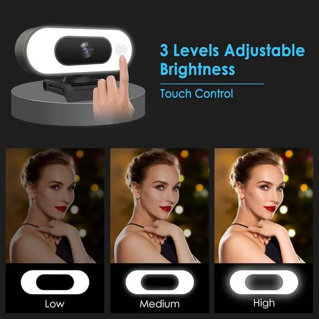 Alt view image 2 of 7 - XPCAM Webcam with Ring Light - Plug and Play, Privacy Cover and Tripod Included, 1080P Full HD Pro Streaming Web Camera with Microphone, USB Computer Camera for PC Mac Laptop Desktop