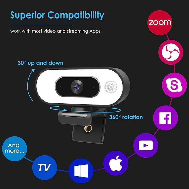 Alt view image 6 of 7 - XPCAM Webcam with Ring Light - Plug and Play, Privacy Cover and Tripod Included, 1080P Full HD Pro Streaming Web Camera with Microphone, USB Computer Camera for PC Mac Laptop Desktop