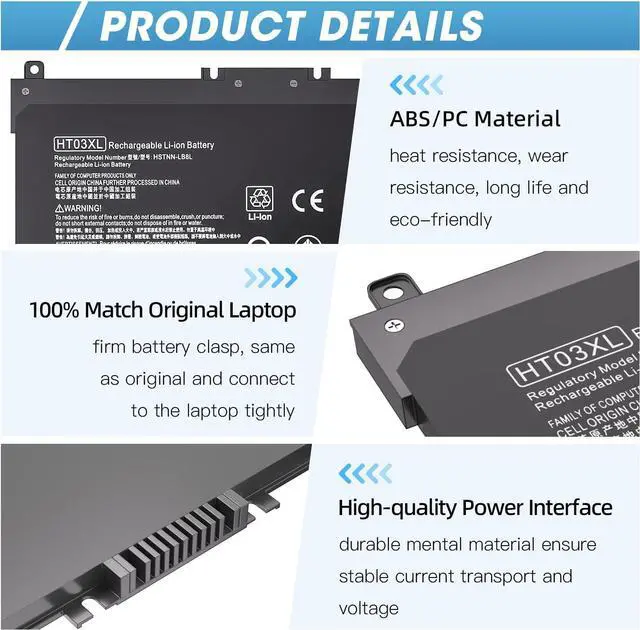 Alt view image 3 of 7 - HTO3XL Laptop Replacement L11119-855 HT03XL Battery for HP Pavilion 15-CS3073CL 15-CU0058NR 15Z-CW100 15-CS3153CL 15T-CS200 15-CS0XXX 15-CS2064ST 15-CS3XXX 15-CW1068WM 15T-CS300 15-CW1063WM 15Z-CW000
