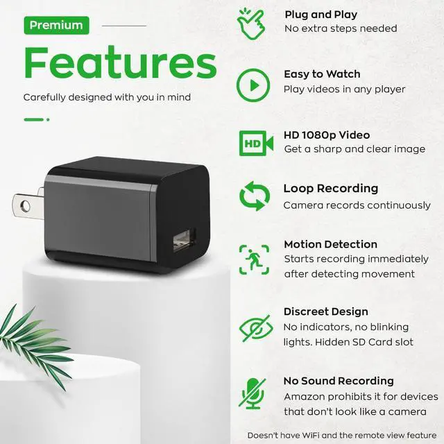 Alt view image 3 of 6 - USB Hidden Camera Charger - 1080p HD Spy Camera No WiFi Needed - Mini Nanny Cam Wall Charger - Secret Hidden Cameras for Home Security, Office, Baby, Pets