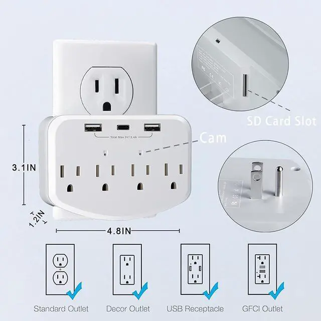 Alt view image 4 of 4 - Updated Hidden Cameras Spy Cam Wall Charger WiFi HD 1080P Charger Outlet Spy Cameras Hidden Camera with Video Indoor Security Camera Wireless Pinhole Camera with USB 20W PD Small Camera Nanny Cam