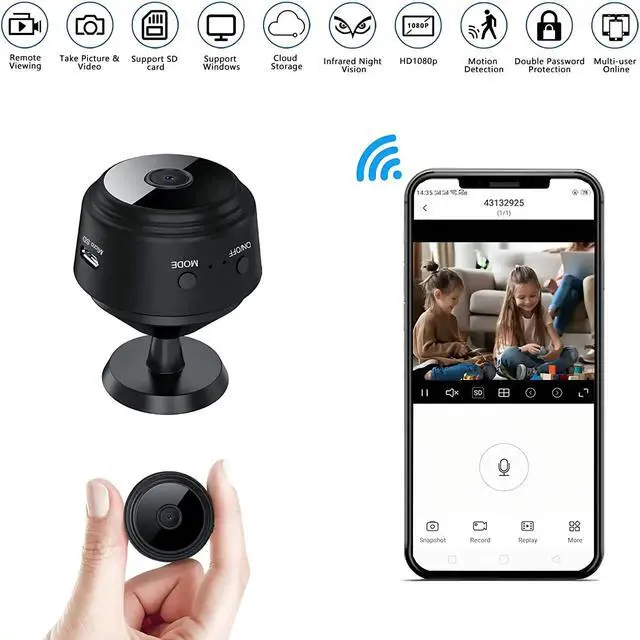 Alt view image 3 of 7 - Mini WiFi Spy Camera HD 1080P Wireless Hidden Camera Small Nanny Cam, Home Security Camera with Live App for Pets Baby Outdoor Indoor