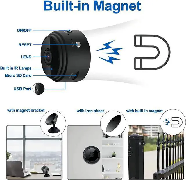 Alt view image 5 of 7 - Mini WiFi Spy Camera HD 1080P Wireless Hidden Camera Small Nanny Cam, Home Security Camera with Live App for Pets Baby Outdoor Indoor