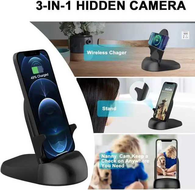 Alt view image 3 of 7 - Dome Security Camera, 2.4/5GHz Smart Indoor Baby/Pet Monitoring Cam with Wirless Charger, Motion Detection, Phone APP, Rotate Lens 251°Viewing Angle for Home Security