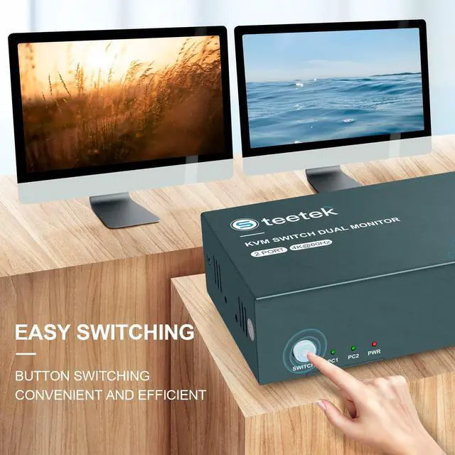 Alt view image 4 of 7 - HDMI KVM Switch Dual Monitor,4K@60Hz, KVM Switch 2 Monitor, Backward Compatible with USB 1.1, KVM Switches HDMI 2.0, HDCP 2.2, Button Switch