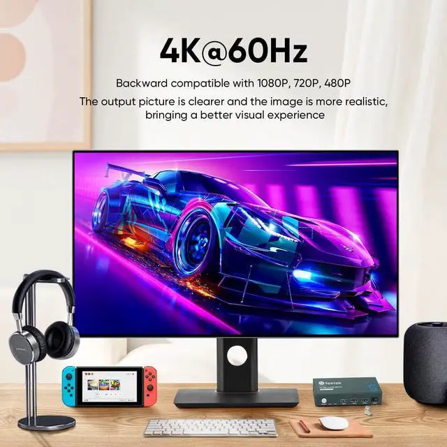 Alt view image 2 of 7 - Steetek 2 Port DP USB 3.0 KVM Switch 4K@60Hz, KVM Switch Displayport 2 in 1 Out. KVM Switch for 2 Computer Share 1 Monitor and USB 3.0 Hub, Button Switch, with 2 DP and 2 USB 3.0 Cable