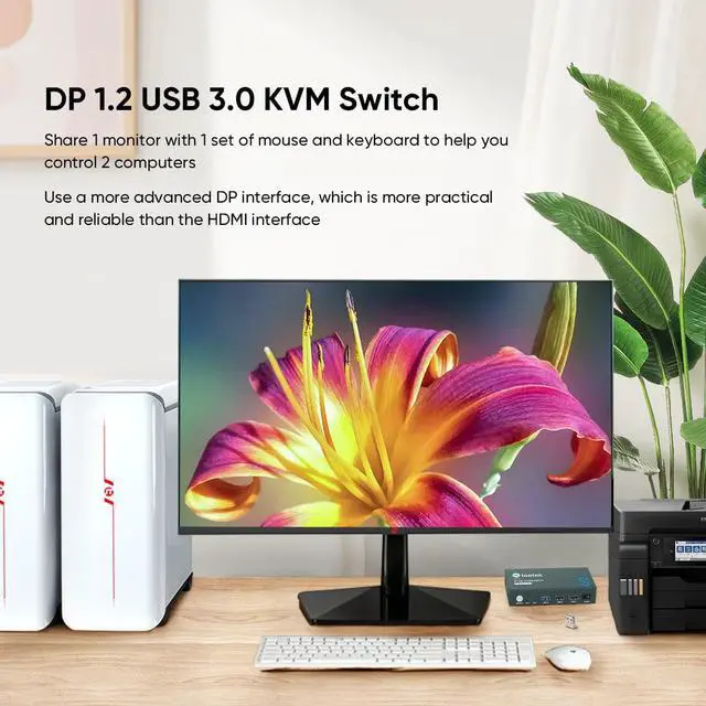 Alt view image 3 of 7 - Steetek 2 Port DP USB 3.0 KVM Switch 4K@60Hz, KVM Switch Displayport 2 in 1 Out. KVM Switch for 2 Computer Share 1 Monitor and USB 3.0 Hub, Button Switch, with 2 DP and 2 USB 3.0 Cable