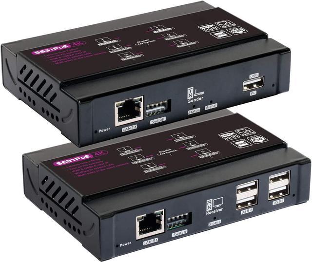 4K HDMI KVM USB Extender Over Single Cat5e/6 up to 100M(328ft), KVM Extender Support 1080P@60Hz, Plug Play, Keyboard & Mouse Network, Lossless-Near Zero Latency, 4 Ports USB2.0 KVM Switches -