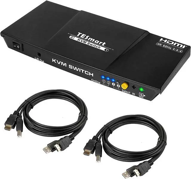 Main image of HDMI 4K@60Hz Ultra HD 2x1 HDMI KVM Switch 3840x2160@60Hz 4:4:4 with 2 Pcs 5ft KVM Cables Supports USB 2.0 Devices Control up to 2 Computers/Servers/DVR (Black)