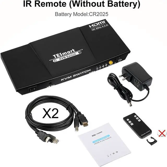 Alt view image 7 of 7 - HDMI 4K@60Hz Ultra HD 2x1 HDMI KVM Switch 3840x2160@60Hz 4:4:4 with 2 Pcs 5ft KVM Cables Supports USB 2.0 Devices Control up to 2 Computers/Servers/DVR (Black)