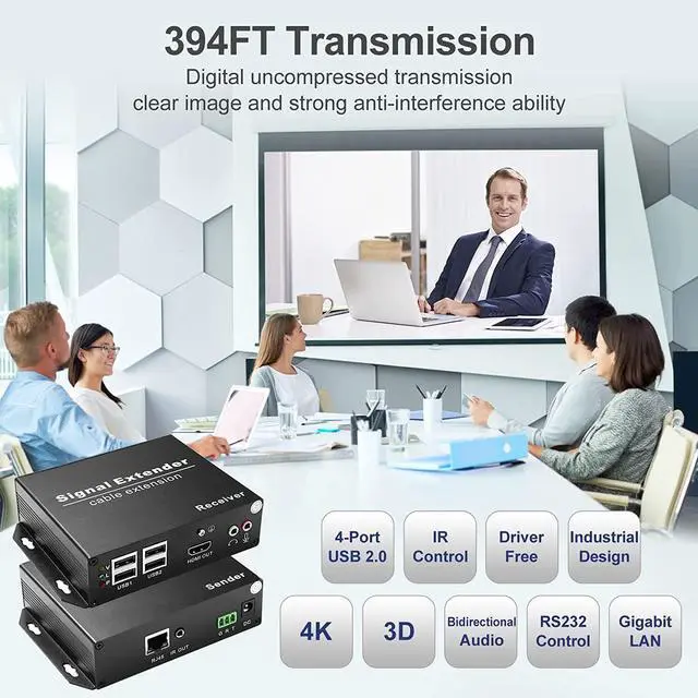 Alt view image 6 of 7 - Ennovor HDMI KVM USB Extender Over Cat6 Ethernet - 120M/394ft, 4× USB 2.0 Ports, 4K@30Hz, 3D & EDID Pass-Through, Independent Audio in/Out, RS232, IR Remote Control  Plug & Play, Windows/Mac/Linux