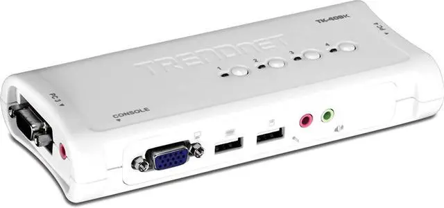 Main image of 4-Port USB KVM Switch and Cable Kit With Audio, Manage 4 Computers, USB Switch, Windows, Linux, Auto-Scan, Plug And Play, Hot Pluggable, 2048 x 1536 VGA Resolution, White, TK-409K