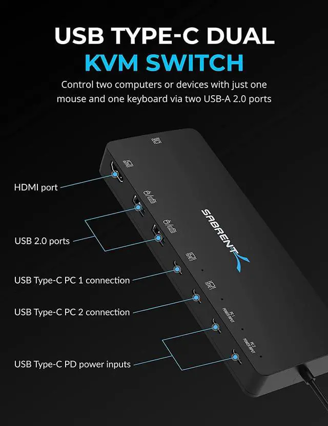 Alt view image 2 of 7 - KVM Switch, USB-C, 1 PC to 2-Displays with 60 Watt Power Delivery (USB-CKDH)