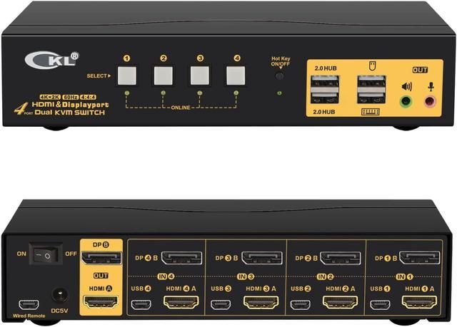 dannelse Forventer forum 4 Port Dual Monitor KVM Switch HDMI + DisplayPort 4K 60Hz YUV 4:4:4,  Keyboard Video Mouse Switcher for 4 Computers 2 Monitors with Audio and USB  2.0 HUB CKL-642DH KVM Switches - Newegg.com