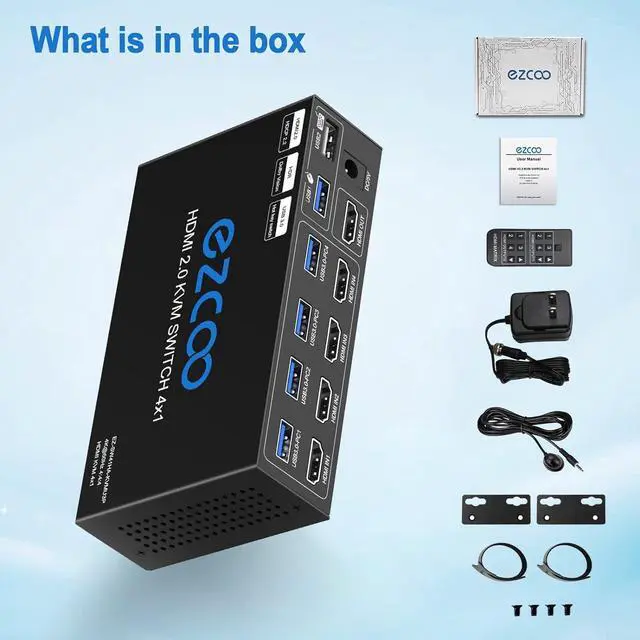 Alt view image 7 of 7 - USB 3.0 KVM Switch HDMI 4 Computer 1 Monitor 4K 60Hz SPDIF L/R Hotkey - Share one Set of Keyboard Mouse Printer,1080p 120Hz 144Hz HDCP Bypass,4X USB3.0 Cable,IR Remote Ext. Windows Mac 41KVMP