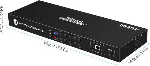 Alt view image 2 of 7 - 8 Port HDMI KVM Switch 4K @ 30Hz with Standard USB 2.0, IR Remote Control | RS232 | LAN Port | Auto-Scan, etc with Rack Mount 4 Pcs 5ft/1.5m KVM Cable