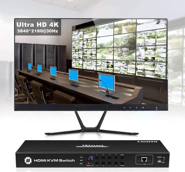 Alt view image 5 of 7 - 8 Port HDMI KVM Switch 4K @ 30Hz with Standard USB 2.0, IR Remote Control | RS232 | LAN Port | Auto-Scan, etc with Rack Mount 4 Pcs 5ft/1.5m KVM Cable