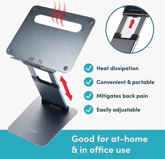 Alt view image 5 of 5 - Ergonomic Laptop Stand for Desk, Adjustable Height Up to 20", Portable Computer Laptop Riser, Fits All MacBook, Laptops 10 15 17 Inches, Lap top Holder Desk Stand, Gift for Men Women