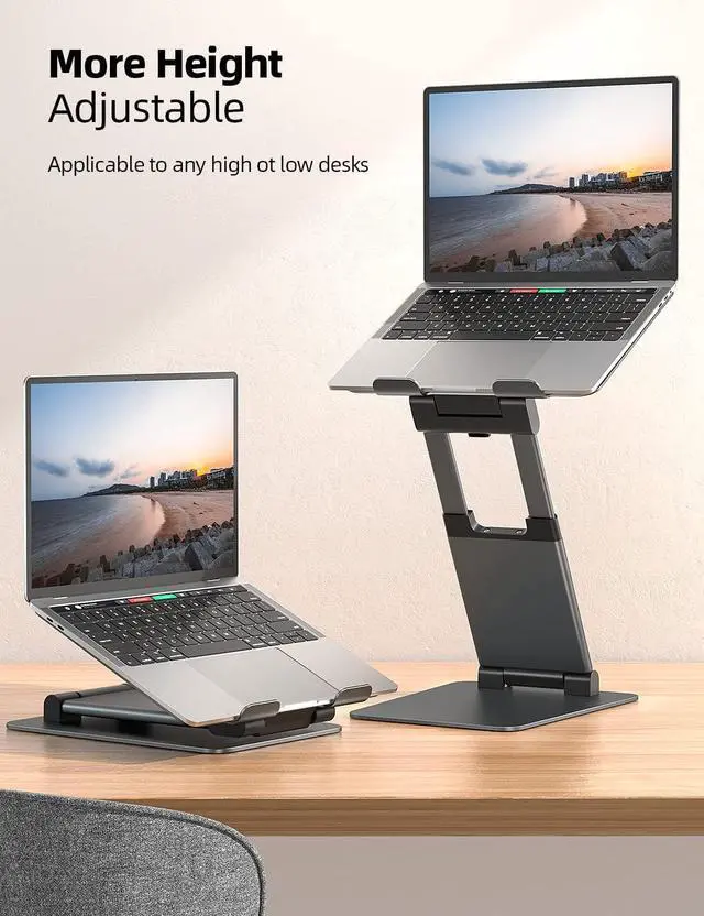 Alt view image 3 of 7 - Height Adjustable Laptop Stand for Desk Dual Foldable Aluminum Computer Riser Pull Out Design Ergonomic Sit to Notebook Holder Convertor Compatible with All 10-17 Laptops Tablets Gray