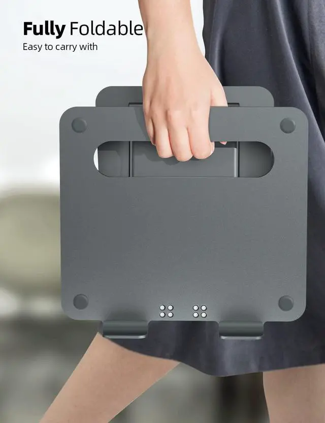 Alt view image 6 of 7 - Height Adjustable Laptop Stand for Desk Dual Foldable Aluminum Computer Riser Pull Out Design Ergonomic Sit to Notebook Holder Convertor Compatible with All 10-17 Laptops Tablets Gray