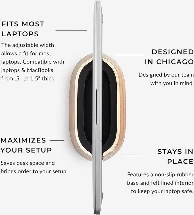 Alt view image 6 of 7 - HumanCentric Vertical Laptop Stand in Black Walnut Wood, Upright Adjustable Holder and Dock, Laptop Vertical Stand Fits MacBook Pro and Other Laptops .5" to 1.5", Clamshell Compatible