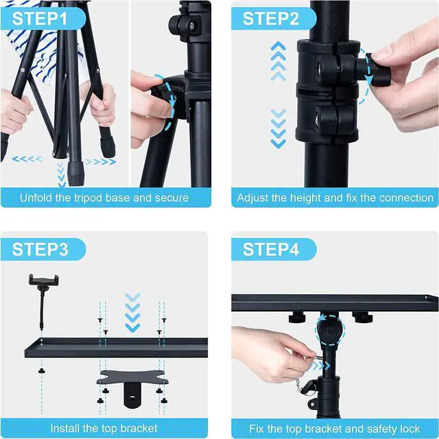 Alt view image 7 of 7 - Projector Stand Tripod from 23" to 46", Laptop Tripod Stand Height Adjustable with Gooseneck Phone Holder, Laptop Floor Stand for Office, Home, Stage, Studio, DJ Racks Holder Mount