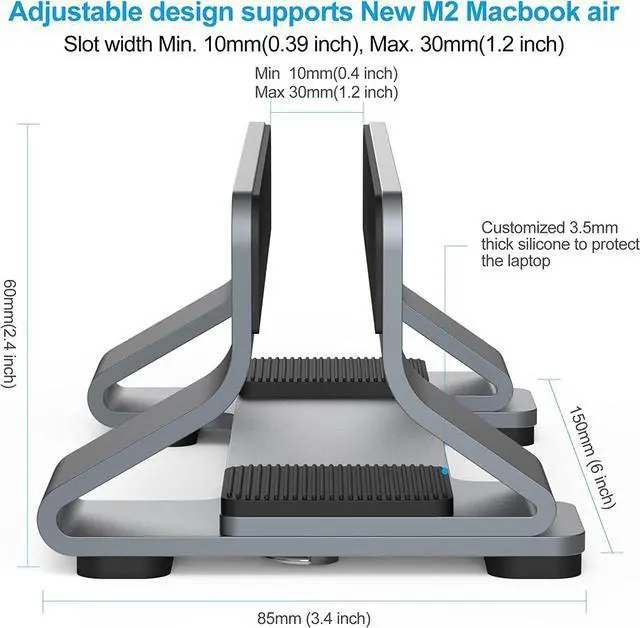 Alt view image 4 of 6 - Psitek Aluminum Vertical Laptop Stand Dock Holder, Space-Saving Upright Storage for All MacBook and Laptops, Adjustable Slot Width (10-30mm/0.4-1.2 inch), Version 2023