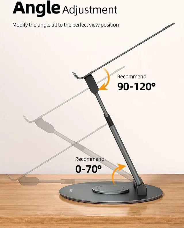 Alt view image 4 of 7 - Telescopic 360 Rotating Laptop Stand for Desk Adjustable Height Swivel Pull Out Design Ergonomic Laptop Riser Standing Desk Converter Fits All 10-17 Laptops Computer MacBook Gray