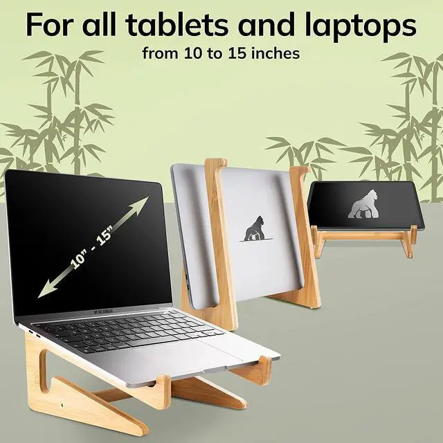 Alt view image 3 of 7 - Bamboo Laptop Stand, 10-15 inches, Universal Laptop Shelf, Ergonomic MacBook Holder, Laptop Riser for Desk