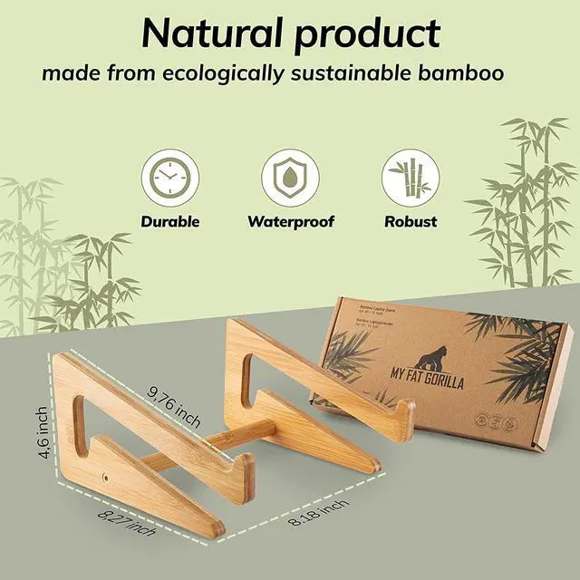 Alt view image 7 of 7 - Bamboo Laptop Stand, 10-15 inches, Universal Laptop Shelf, Ergonomic MacBook Holder, Laptop Riser for Desk