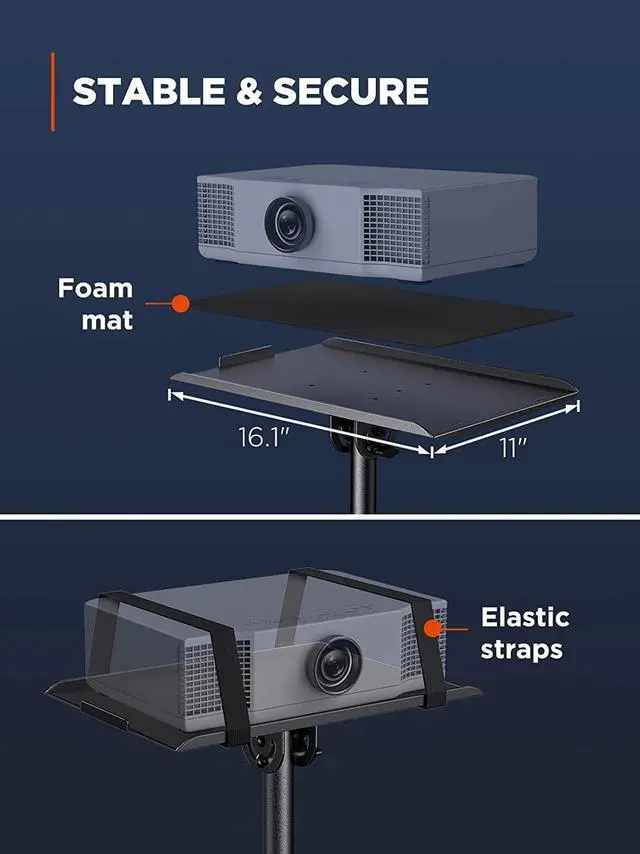 Alt view image 7 of 7 - Projector Tripod Stand, Foldable Projector Stand, Multipurpose Laptop Stand with Removable Mouse Tray, Adjustable Height 25-63 inch, Outdoor Movie Projector Stand, AMPS03