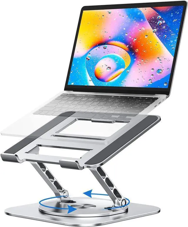 Main image of Adjustable Laptop Stand for Desk Ergonomic Laptop Riser with 360° Rotating Base Foldable Notebook Computer Holder Stand Compatible with MacBook Air Pro  XPS More 10-15 Laptops Silver