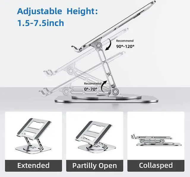 Alt view image 7 of 7 - Adjustable Laptop Stand for Desk Ergonomic Laptop Riser with 360° Rotating Base Foldable Notebook Computer Holder Stand Compatible with MacBook Air Pro  XPS More 10-15 Laptops Silver