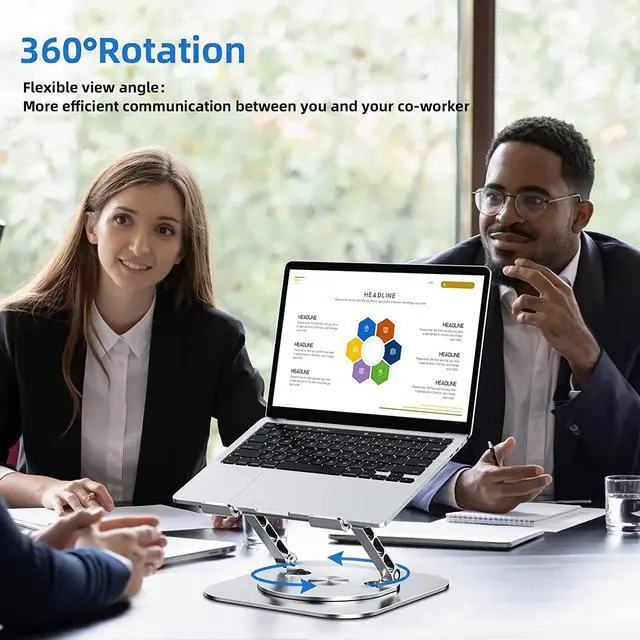 Alt view image 2 of 7 - Adjustable Laptop Stand for Desk Ergonomic Laptop Riser with 360° Rotating Base Foldable Notebook Computer Holder Stand Compatible with MacBook Air Pro  XPS More 10-15 Laptops Silver