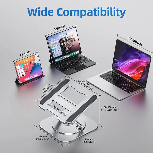 Alt view image 6 of 7 - Adjustable Laptop Stand for Desk Ergonomic Laptop Riser with 360° Rotating Base Foldable Notebook Computer Holder Stand Compatible with MacBook Air Pro  XPS More 10-15 Laptops Silver
