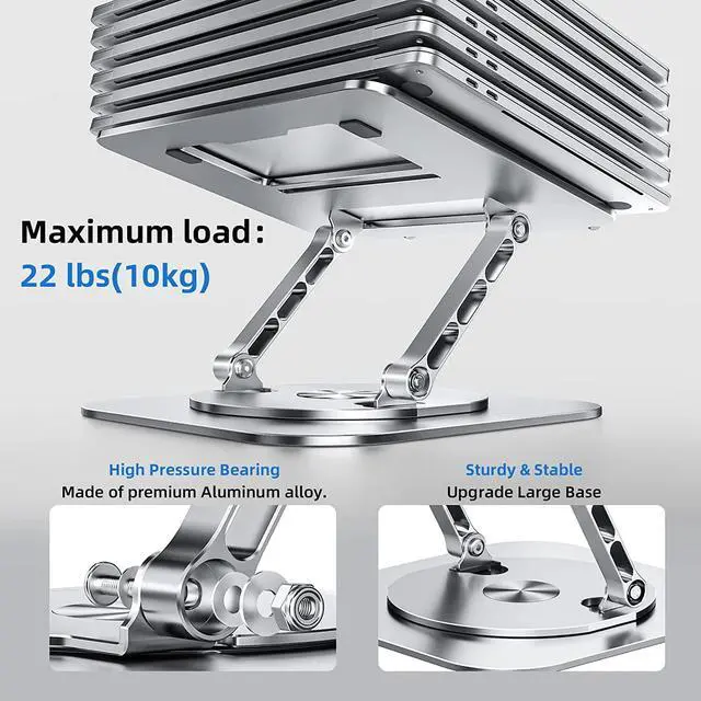 Alt view image 4 of 7 - Adjustable Laptop Stand for Desk Ergonomic Laptop Riser with 360° Rotating Base Foldable Notebook Computer Holder Stand Compatible with MacBook Air Pro  XPS More 10-15 Laptops Silver