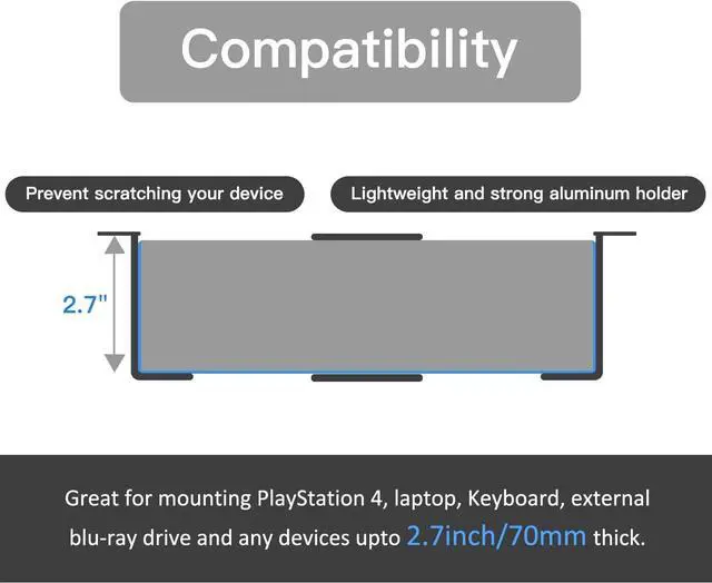 Alt view image 6 of 7 - Under Desk Laptop Mount, Laptop Under Desk Mount 2.7 inches Tall Effective Space, Aluminum Under Desk Laptop Holder Rack for Laptop MacBook Dell OptiPlex PS4 & More