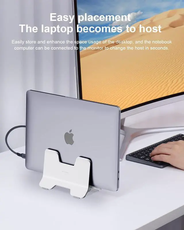 Alt view image 6 of 7 - Hagibis Vertical Laptop Stand Desktop for Desk Gravity Locking Holder Dock Save Space Improves Airflow for MacBook Pro, Mac Mini, Surface, HP, Dell, Chrome Book (White ABS)