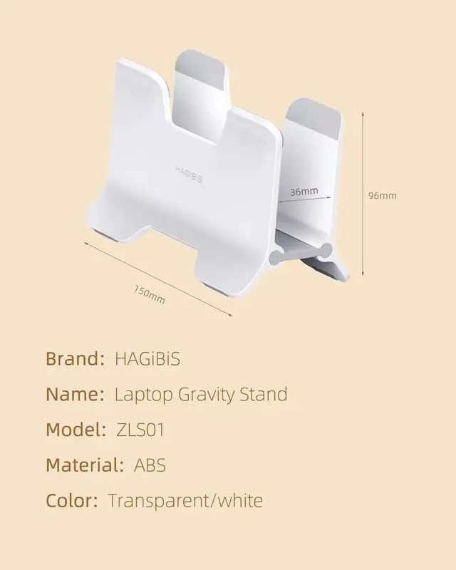 Alt view image 7 of 7 - Hagibis Vertical Laptop Stand Desktop for Desk Gravity Locking Holder Dock Save Space Improves Airflow for MacBook Pro, Mac Mini, Surface, HP, Dell, Chrome Book (White ABS)