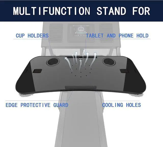 Alt view image 3 of 7 - Qsxou Treadmill Desk Attachment, 36 Inches Tread Tray Workstation Handlebars Platform with Laptop Holder, Cup Tablet Holder, Ergonomic Stand with Cooling Holes(Black)