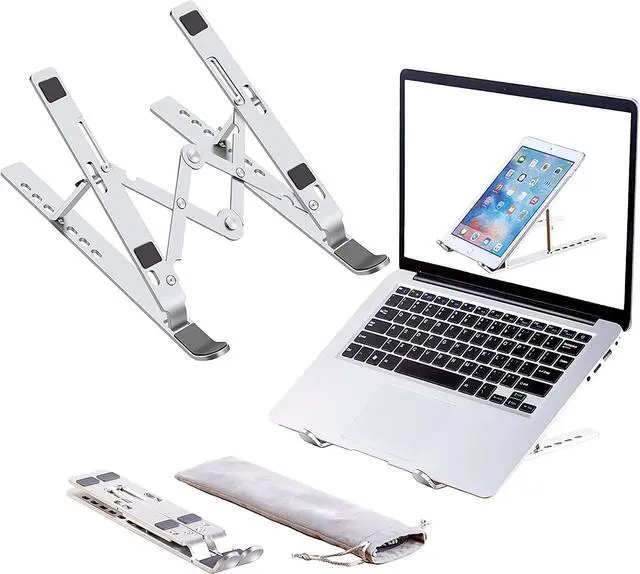 Main image of Laptop Stand Laptop Riser Computer Stand for Desk Adjustable Aluminum Foldable Portable Desktop Holder Compatible with MacBook Air pro iPad  10-15.6 Laptop and Tablets (Silver)