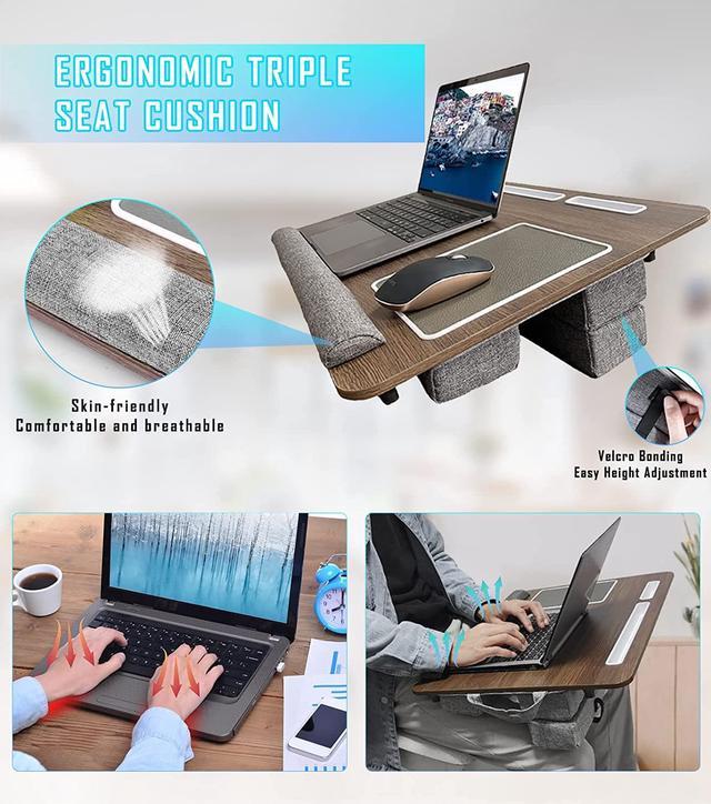 Lap Laptop Desk-Fits Up to 17Inch Foldable Laptop Bed Tray Table with  Adjustable Dual Cushion,Wrist Rest & Mouse Pad,Portable Wood Laptop Stand  for Sofa Bed,Multifunctional Slot for Tablet & Phone 
