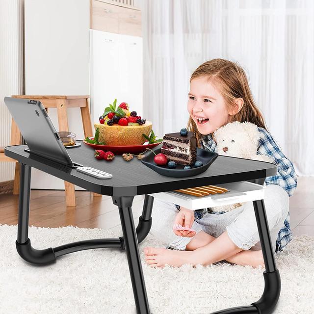Laptop Lap Desk, Foldable Laptop Table Tray with 4 USB Ports Storage Drawer  and Cup Holder, Laptop Bed Desk Laptop Stand for Bed Lap Tray Portable  Standing Table for Bed Couch Floor 