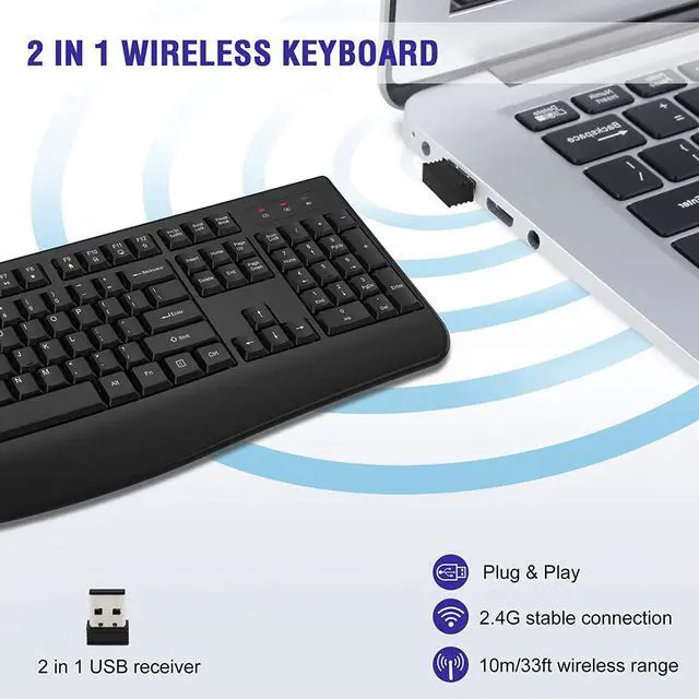 Alt view image 2 of 7 - 2 Pack Wireless Keyboards, 2.4G Full-Sized Ergonomic Wireless Computer Keyboard with Wrist Rest for Windows, Mac OS Laptop/PC/Desktop/Notebook