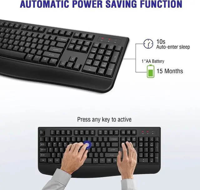 Alt view image 4 of 7 - 2 Pack Wireless Keyboards, 2.4G Full-Sized Ergonomic Wireless Computer Keyboard with Wrist Rest for Windows, Mac OS Laptop/PC/Desktop/Notebook