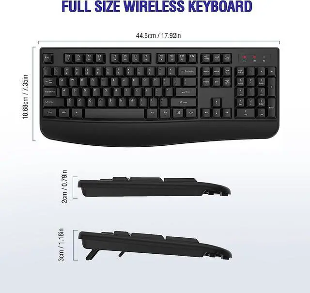 Alt view image 6 of 7 - 2 Pack Wireless Keyboards, 2.4G Full-Sized Ergonomic Wireless Computer Keyboard with Wrist Rest for Windows, Mac OS Laptop/PC/Desktop/Notebook