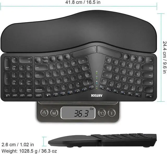 Alt view image 6 of 7 - Arteck Split Ergonomic Keyboard with Cushioned Wrist and Palm Rest, 2.4G USB Wireless Comfortable Natural Ergonomic Split Keyboard, for Windows Computer Desktop Laptop