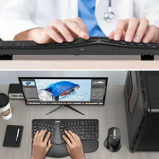 Alt view image 7 of 7 - Arteck Split Ergonomic Keyboard with Cushioned Wrist and Palm Rest, 2.4G USB Wireless Comfortable Natural Ergonomic Split Keyboard, for Windows Computer Desktop Laptop