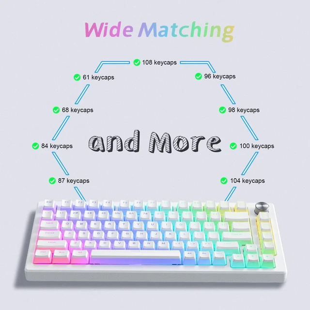 Alt view image 2 of 6 - Pudding Keycaps, PBT Keycaps 165 Keys Set Custom Keycap Set, Shine Through Keycaps OEM Profile, Universal Compatiability for 100%, 75%, 65%, 60% Keyboard - White